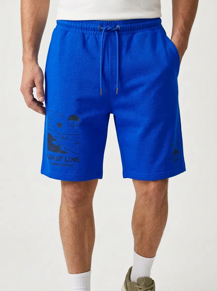 Men's Geometric Elastic-Waist Relaxed-Fit Printed Sweat Shorts