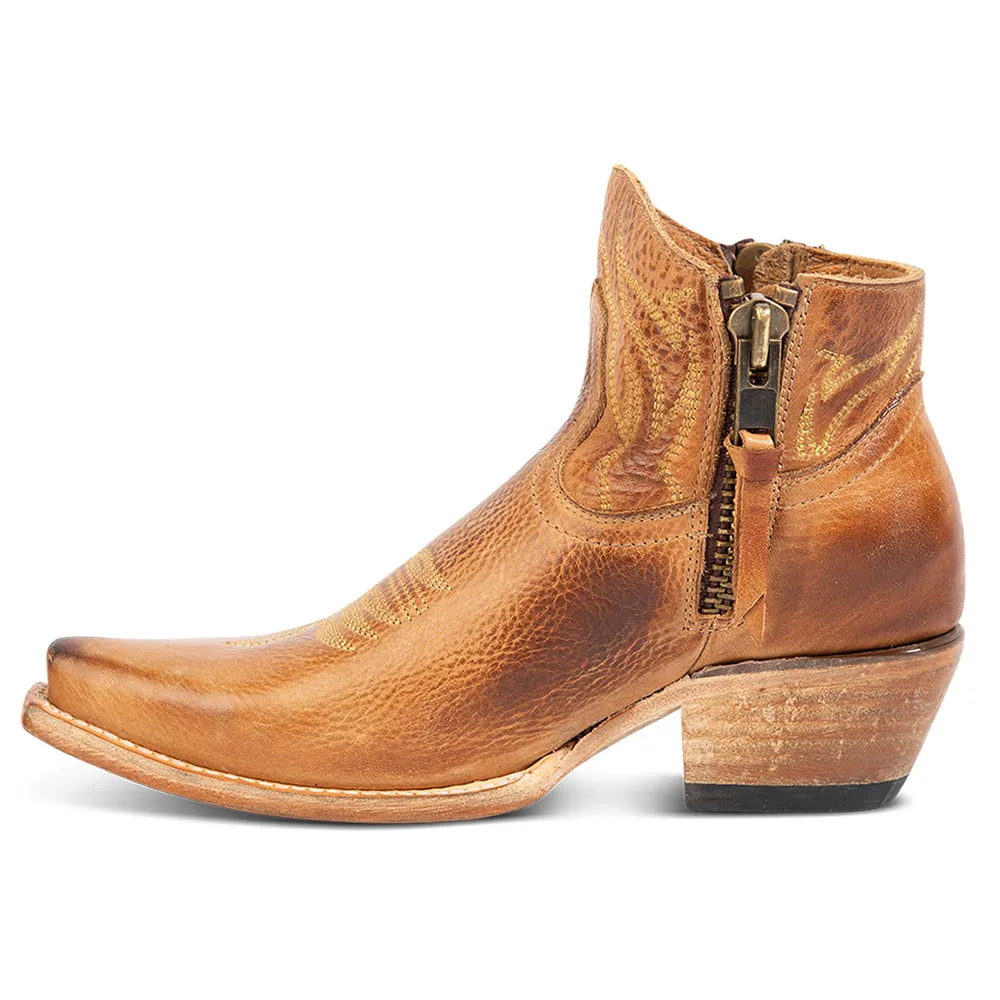 Faux-Leather Distressed Embroidered Zip-Up Western Boots
