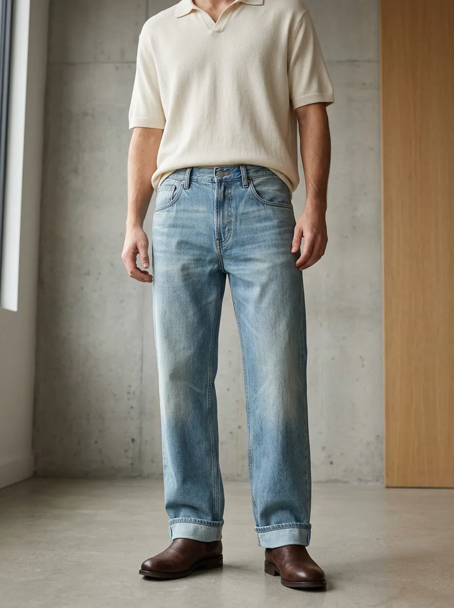 Men's Casual Vintage Light Wash Straight Leg Jeans