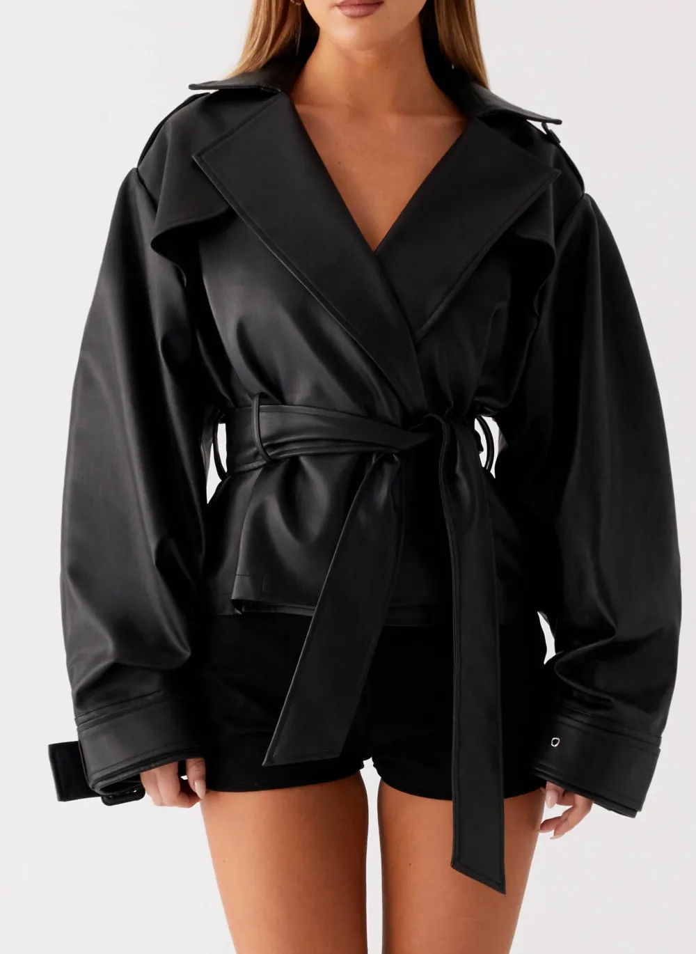 Faux Leather Trench Jackets