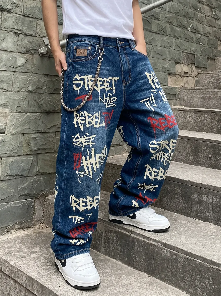 Unisex Statement Streetwear Graffiti Jeans