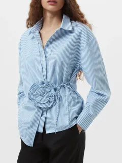 Soft Cotton Patch Blue Striped Shirt