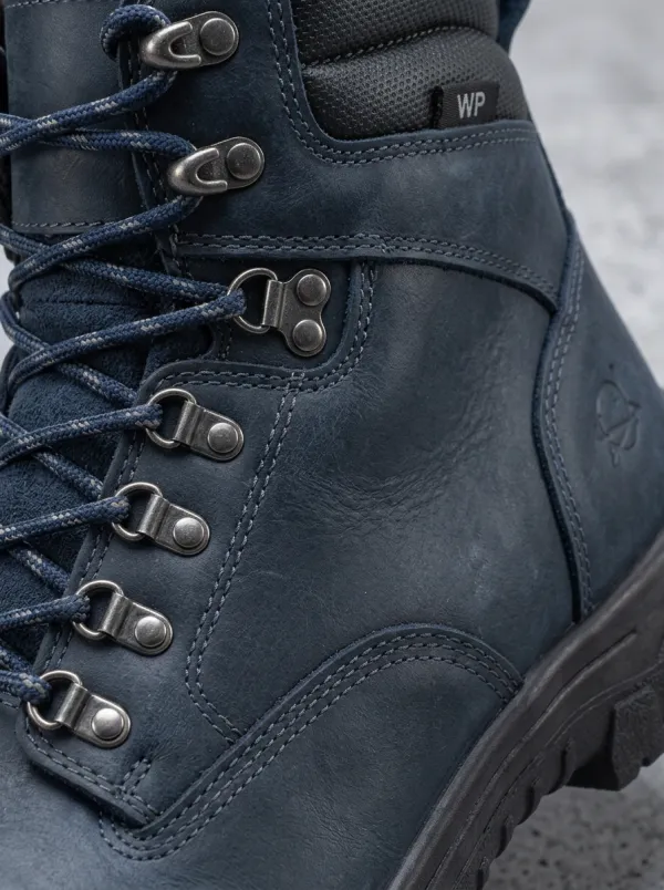 Men's Waterproof Navy Leather Outdoor Printed Work Boots