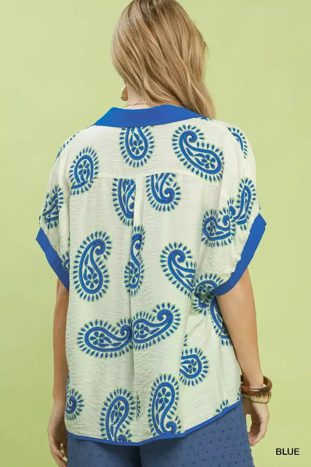 Boho Paisley Print Contrast Trim Blouse