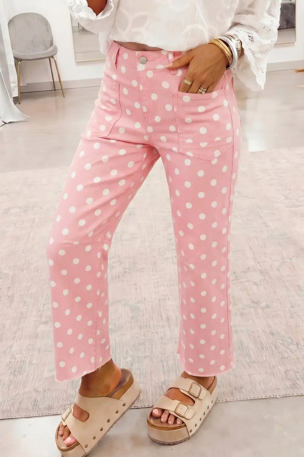 Women's Casual Slim Fit Jeans With Polka Dot Print