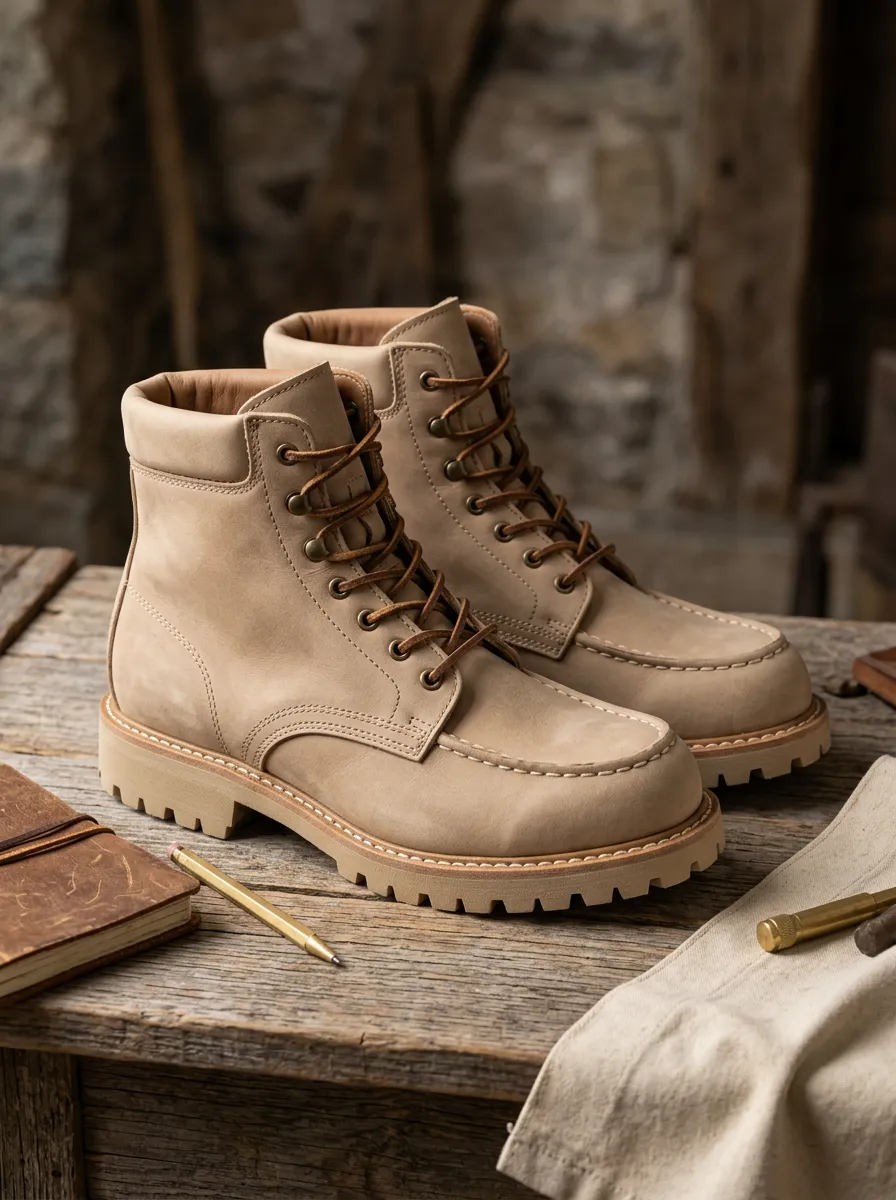 Unisex Casual Outdoor Beige Leather Printed Boots