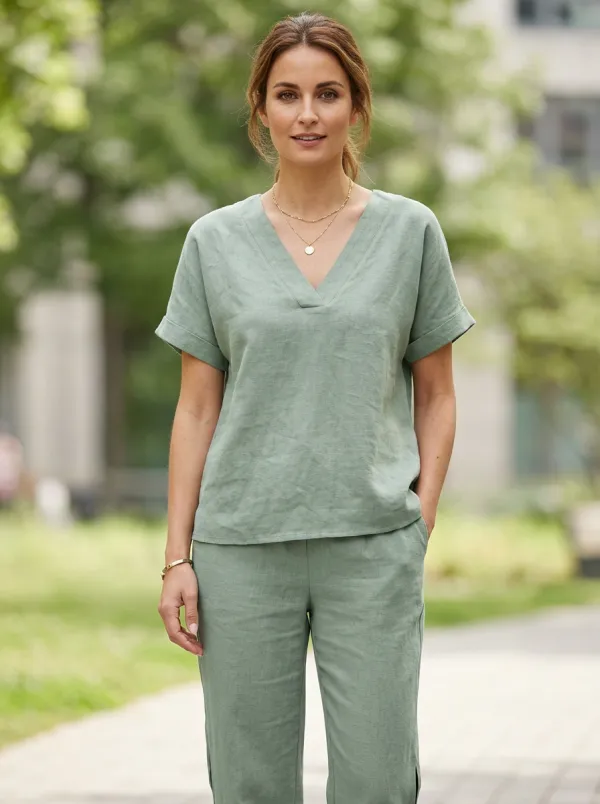 Layered Relaxed Women's V-Neck Casual Lounge Set