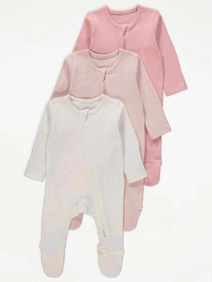 Ribbed 2 Way Zip Sleepsuits 3 Pack