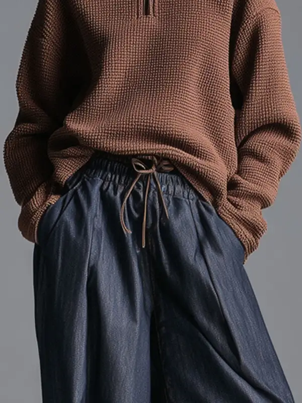 Elastic-Waist Retro Boho Jeans