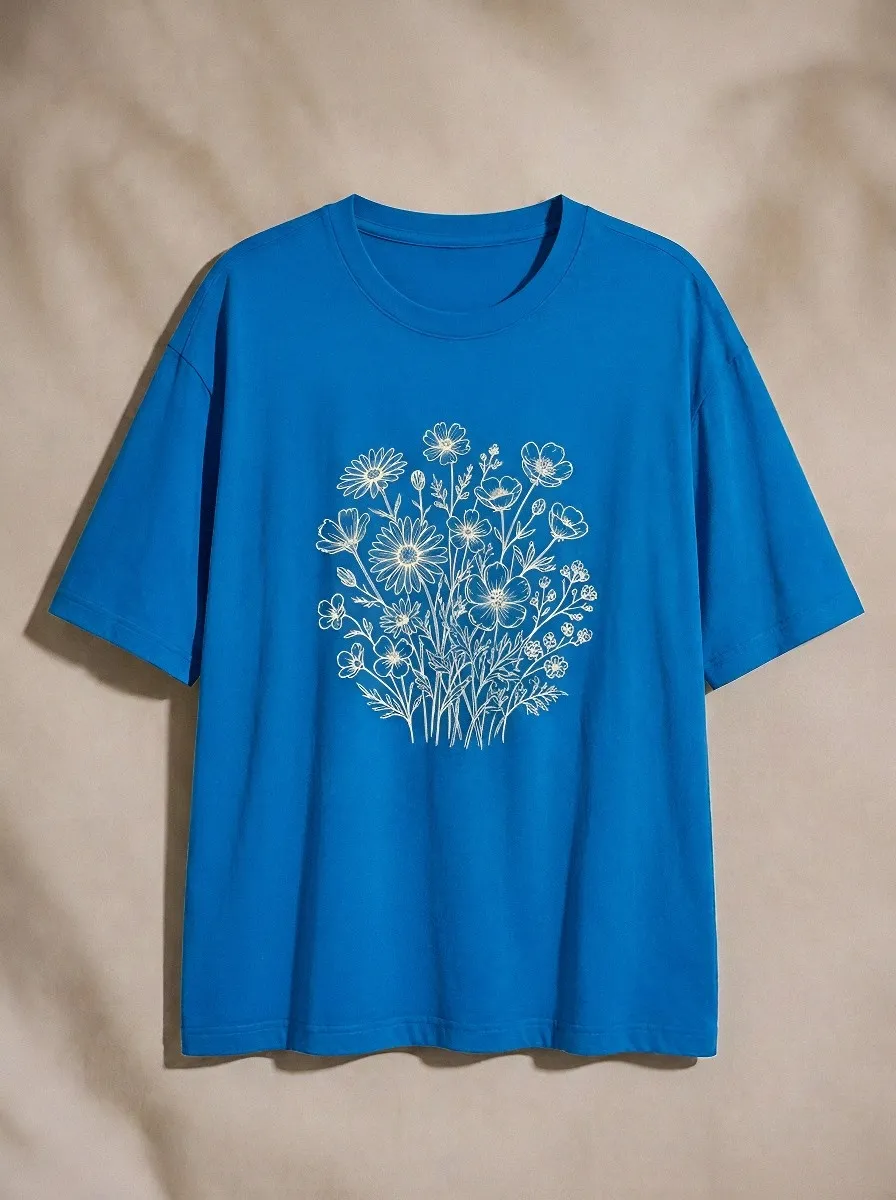 Women's Botanical Nature Lover Wildflower Bouquet Printed T-shirt