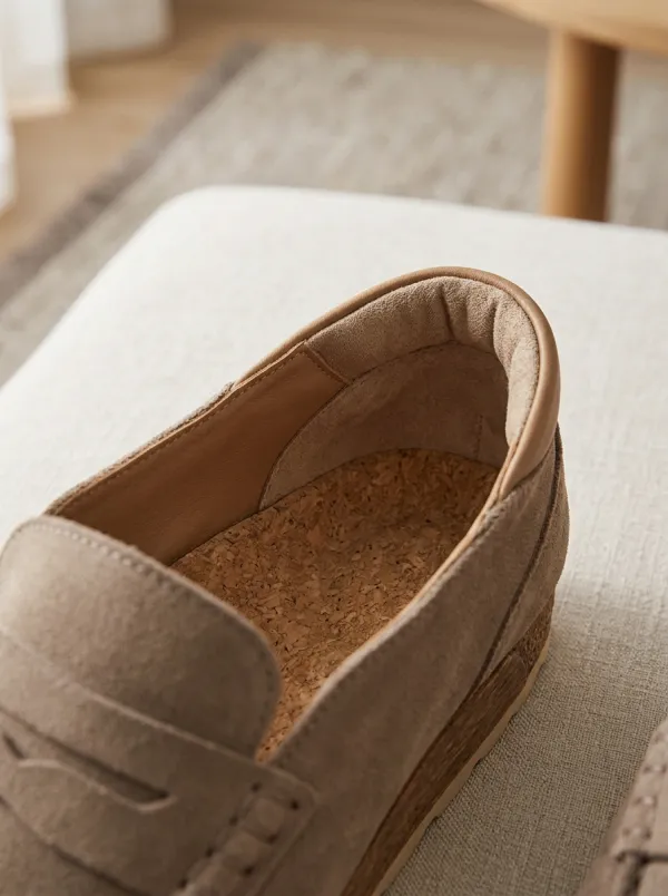 Minimalist Suede Wood Sole Slip On Loafers