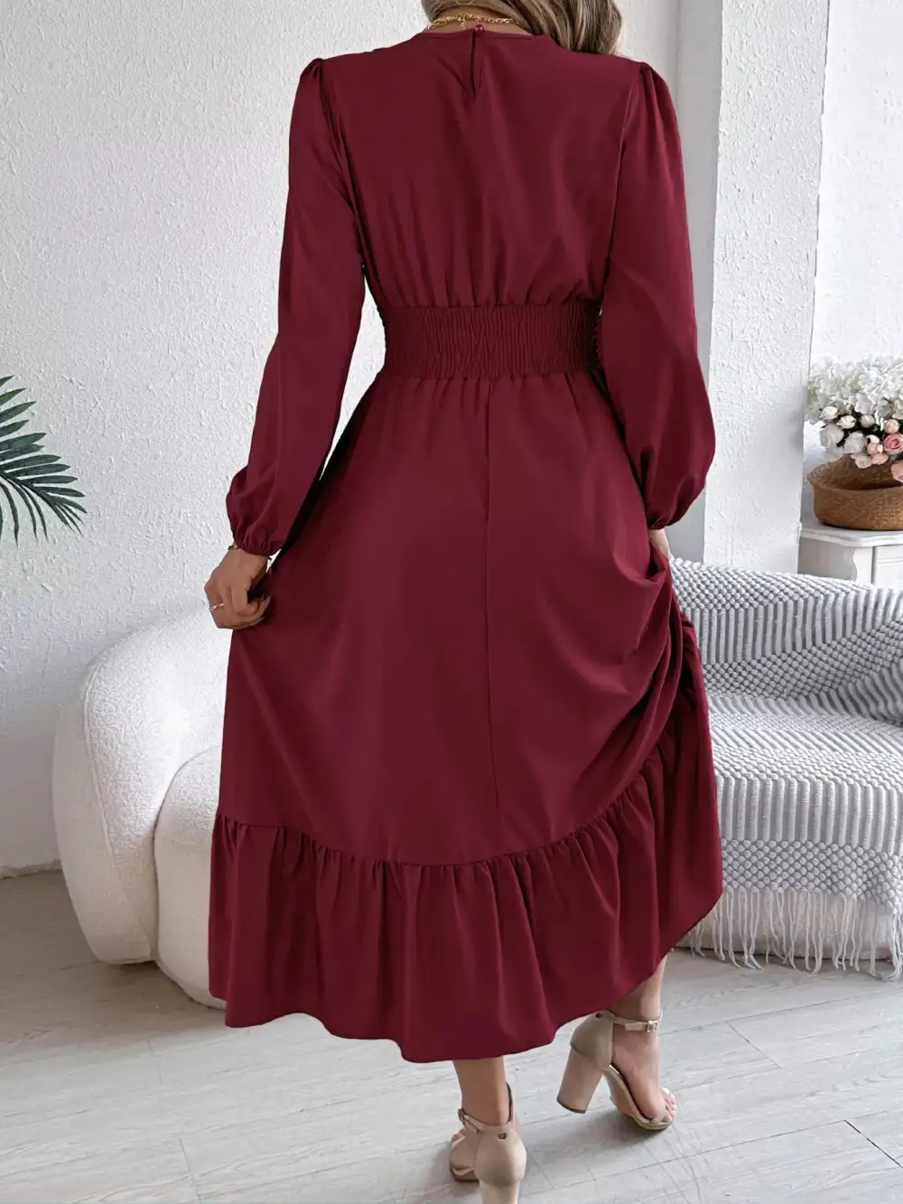 Round Neck Tiered Dress Casual