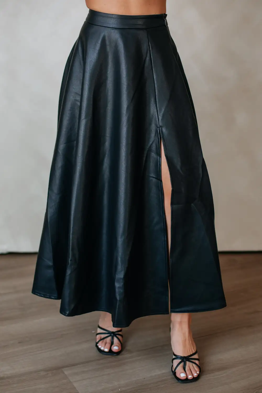 Faux Leather Slit Maxi Skirt