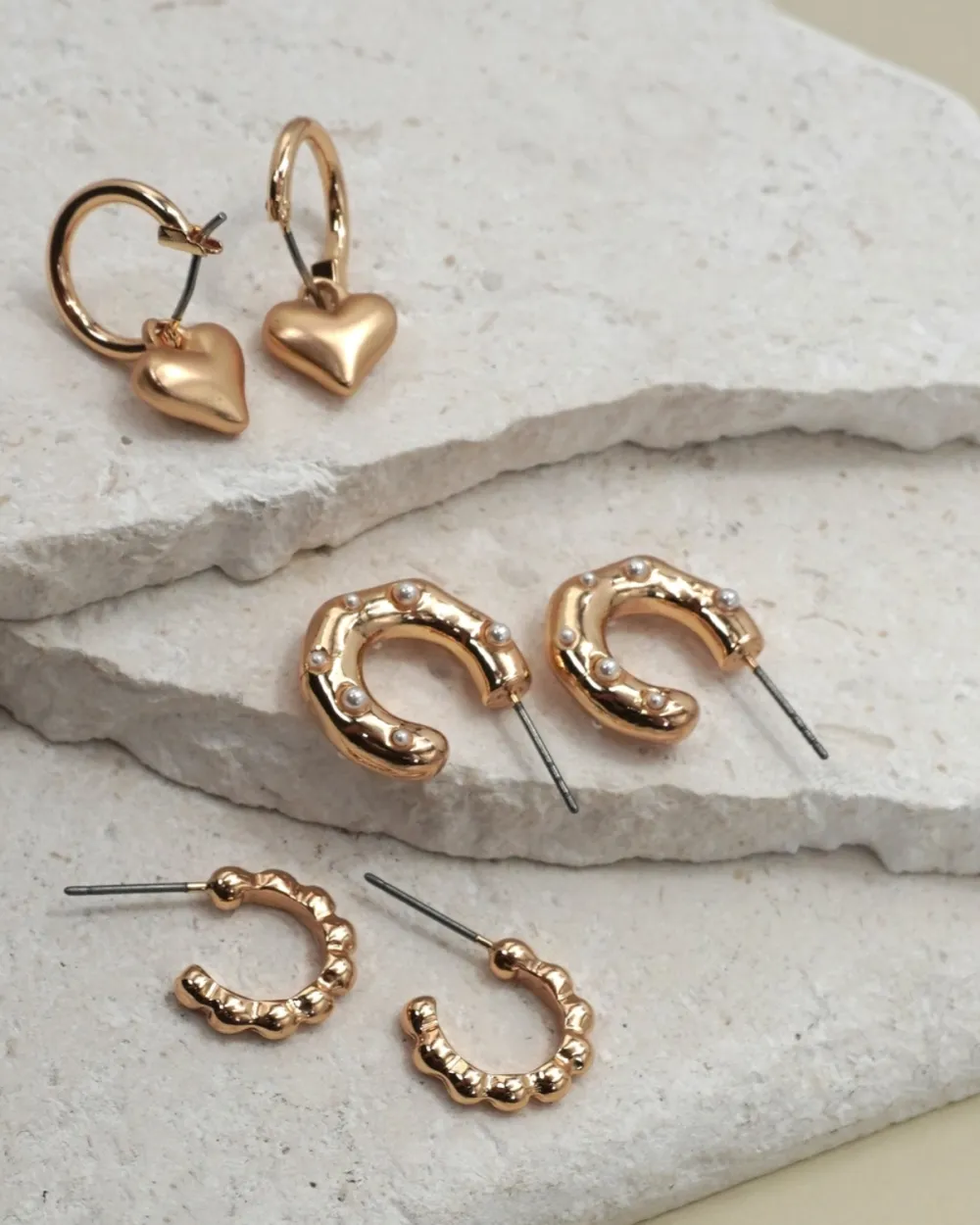 Heart Drop Pearl Trio Earrings