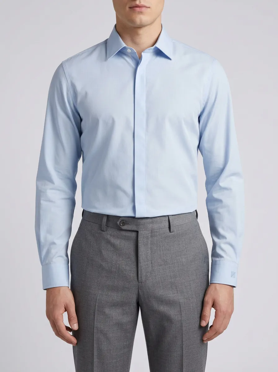 Men's Non-Iron Cotton Light Blue Formal Long Sleeve Shirt