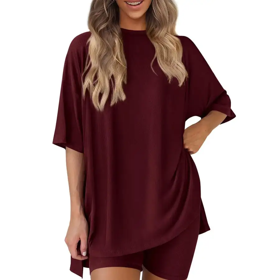 Oversized Round Neck Top and Shorts Set