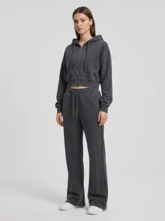 Women's Sport Inspired Cropped Hooded Jacket and Flare Pants Active Set