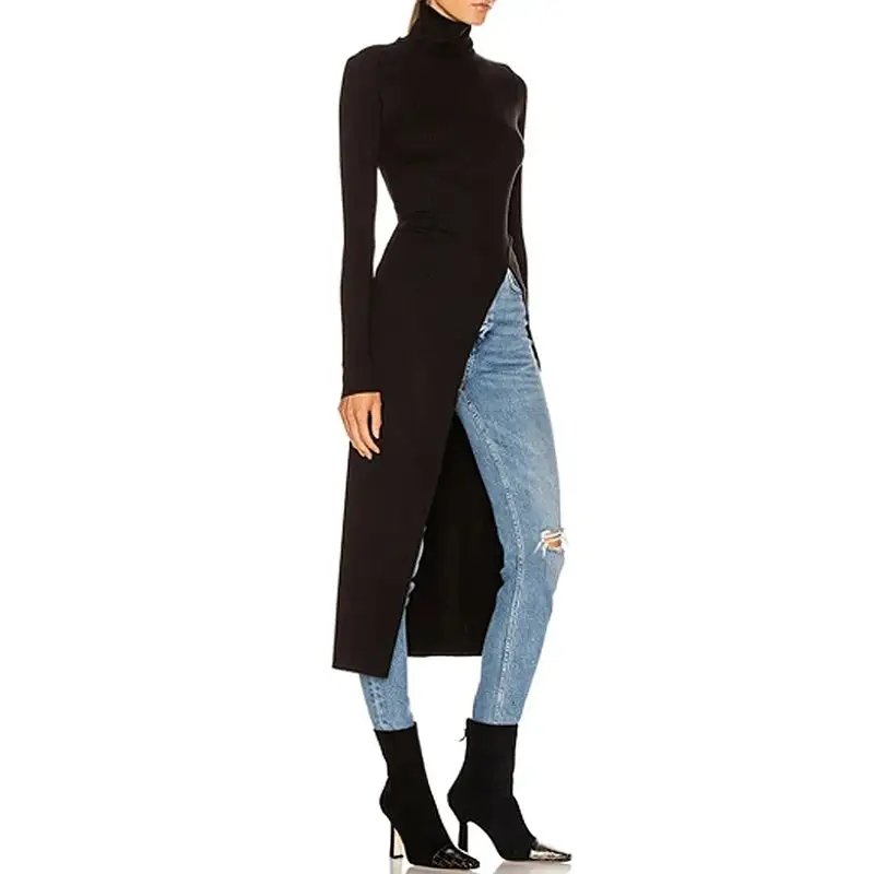 Women's Split-Hem High-Neck Blouse