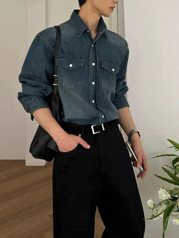 Faded Short Sleeve Denim Shirt