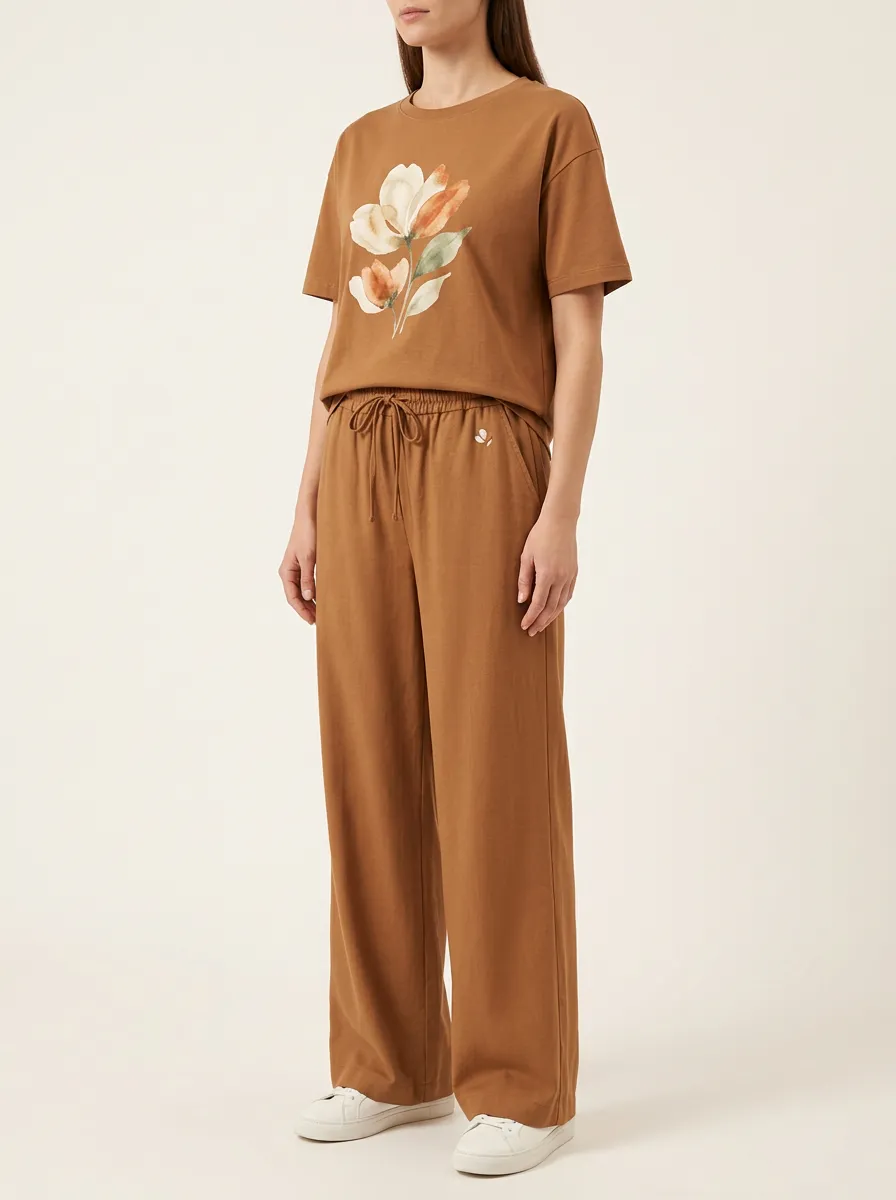 Women's High-Rise Crewneck T-Shirt and Wide-Leg Pants Set