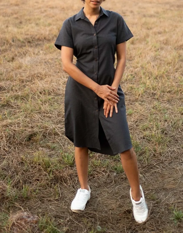 Black Cotton Shirt Dress