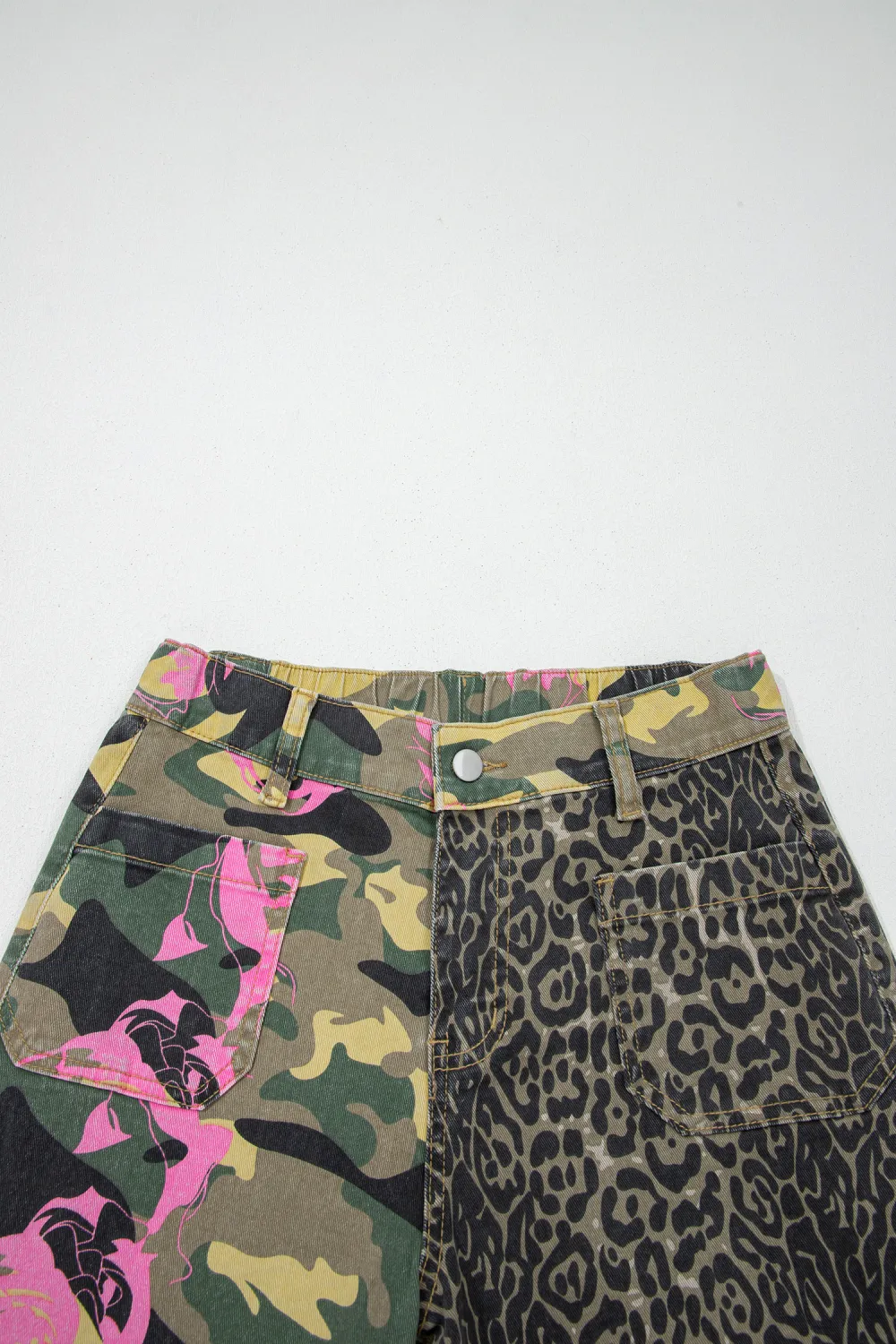 Mixed Print Straight Leg Jeans
