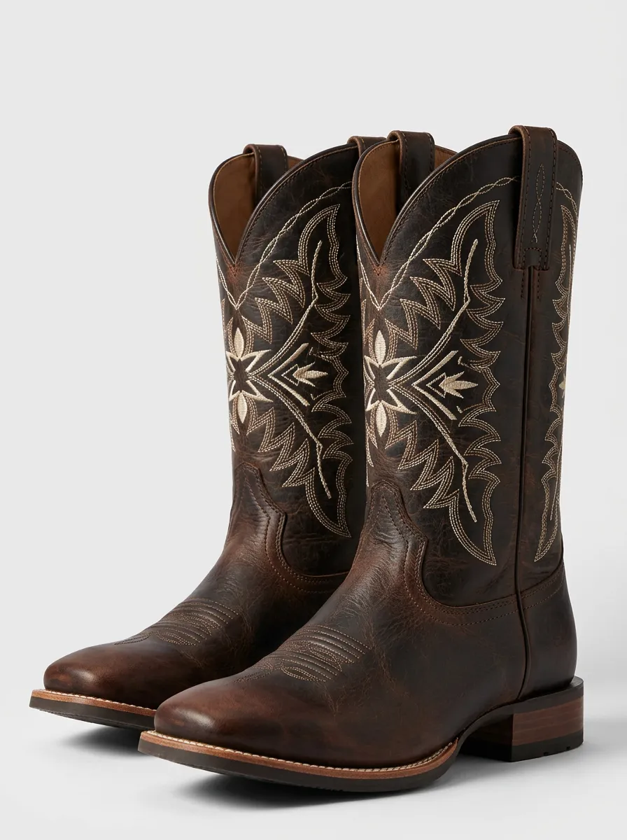 Unisex Vintage-Inspired Floral Embroidered Leather-Look Trail Look Western Cowboy Boots