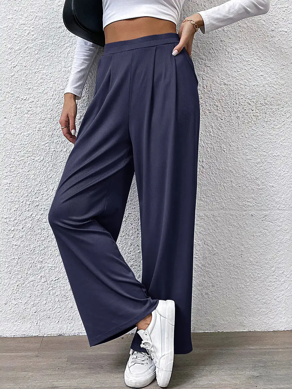 High Waist Straight Leg Pocketed Versatile Pants