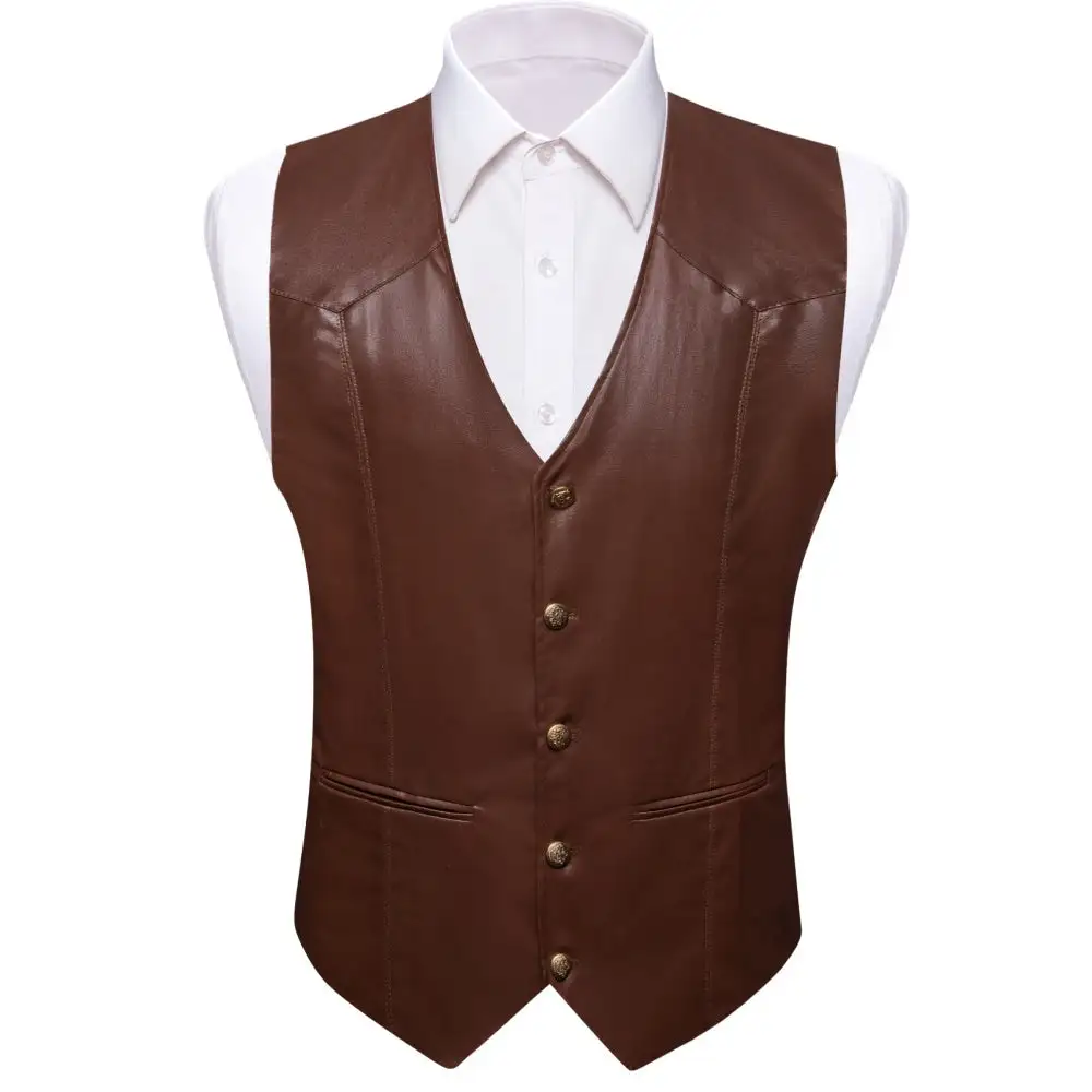 V Neck Button Up Leather Dress Vest
