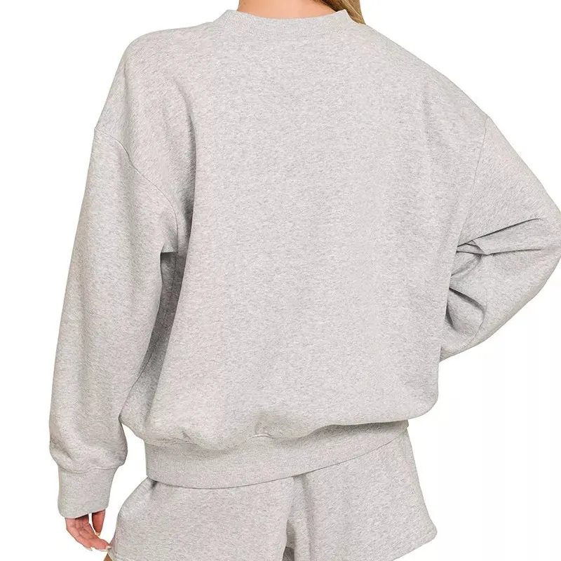 Relaxed Fleece Long Sleeve Sweatshirts & Shorts Set