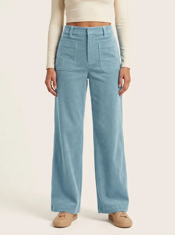 Women's Utility-Pocket High-Rise Wide-Leg Corduroy Pants
