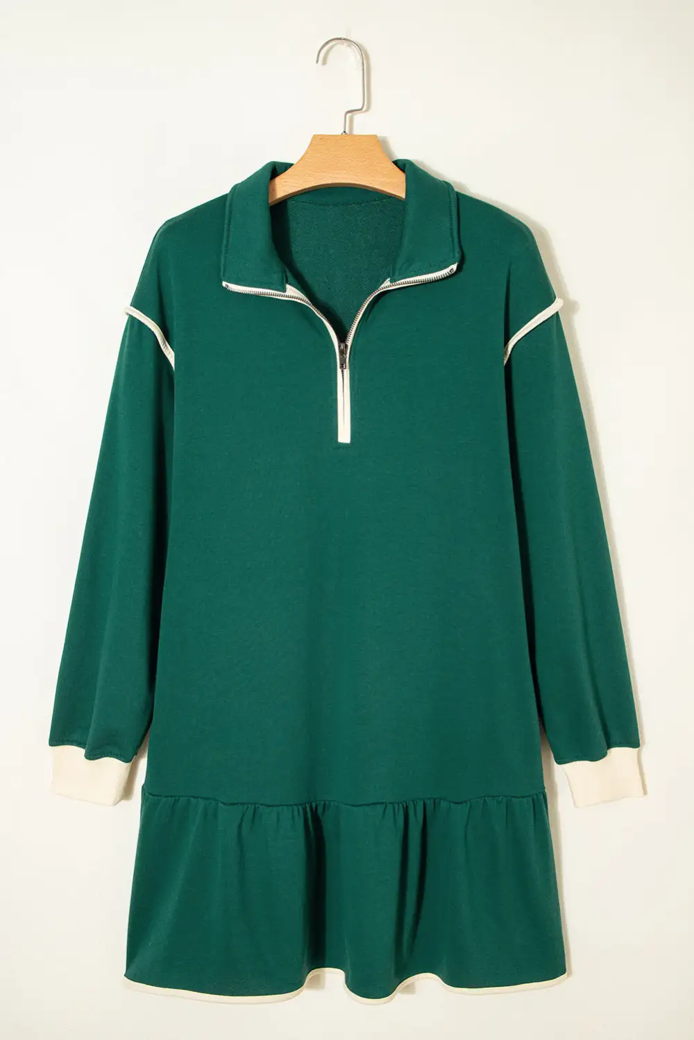Zip Front Ruffle Long Sleeve Mini Dress