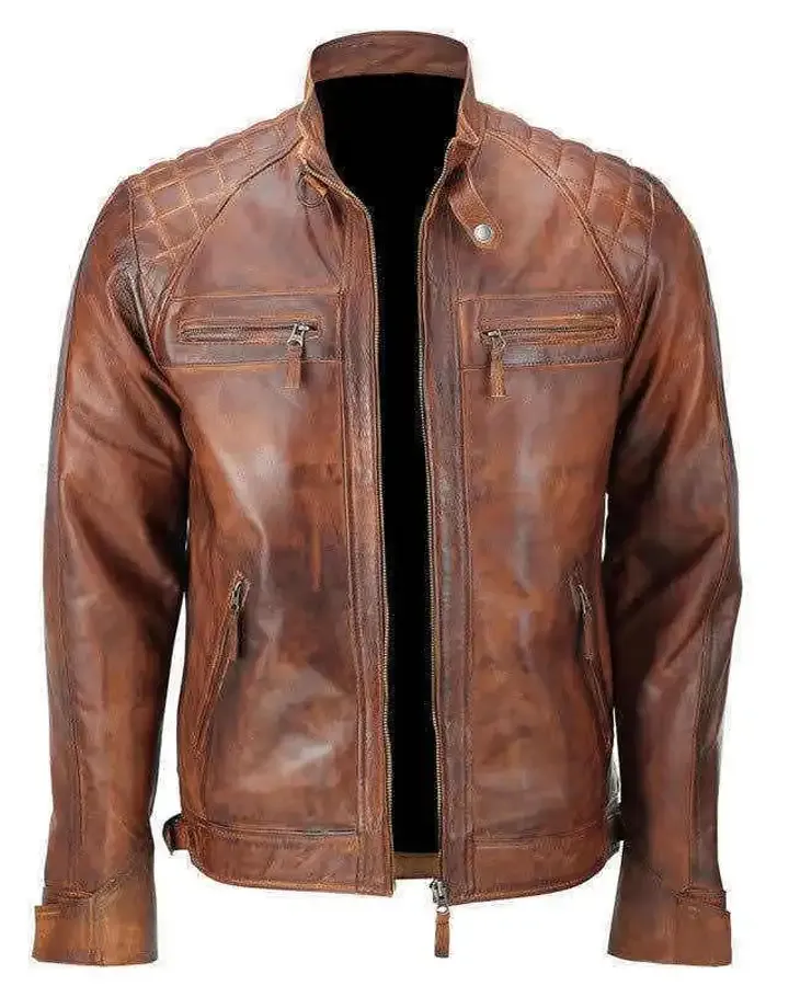 Diamond Quilted Zip Front Leather Jacket