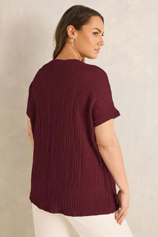 Berry Red Pleat Front Swing Top detail 2