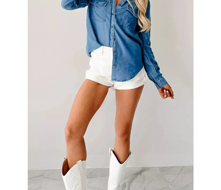 Button-Down Collared Denim Shirt