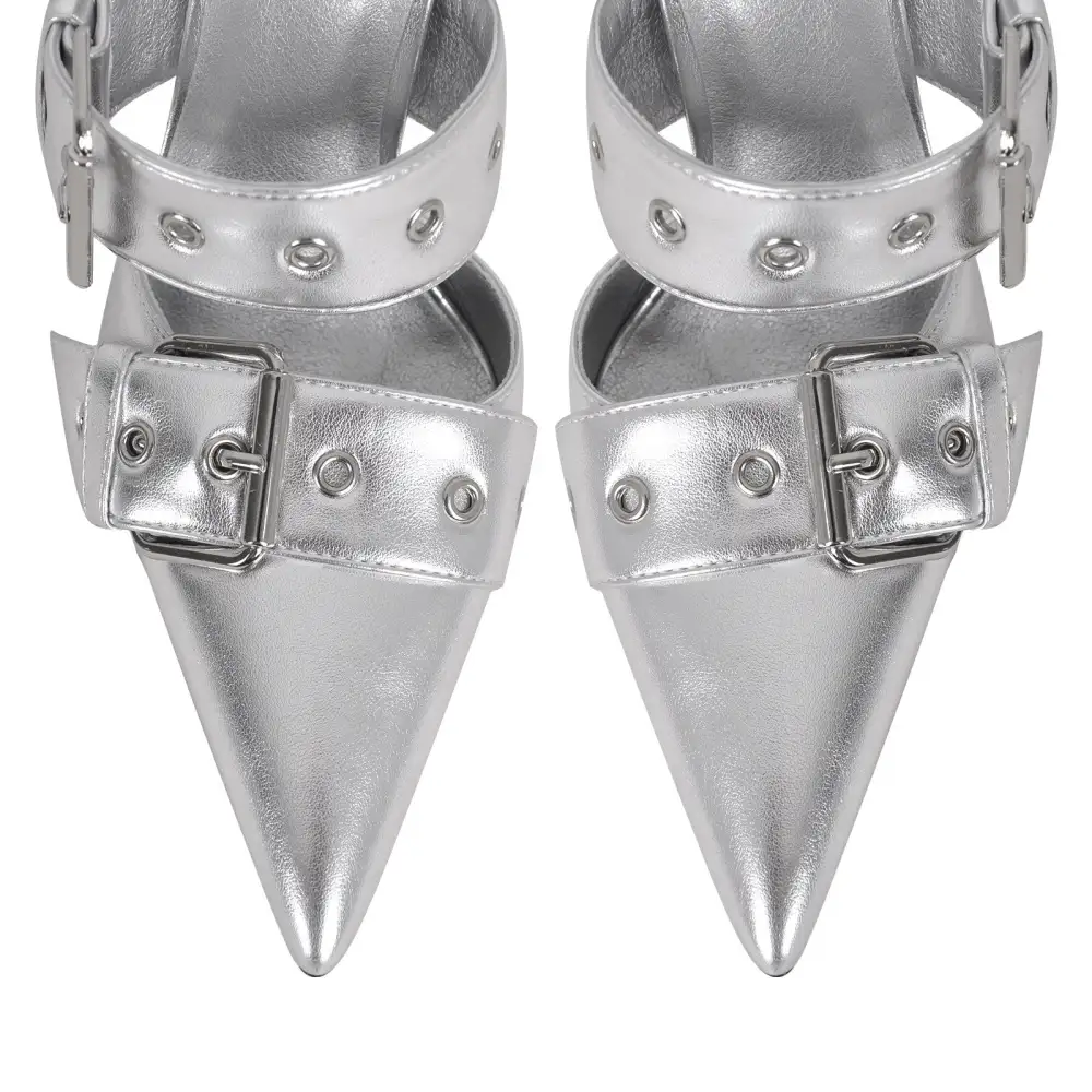 Polished Pointed Toe Stiletto Buckle Strap Pumps