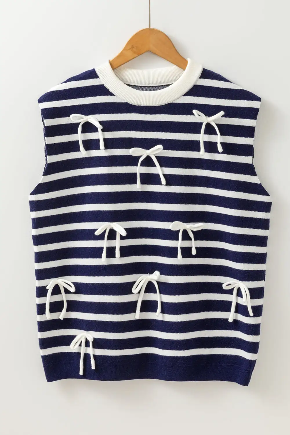 Stripe Knit Bow Decor Sweater Vest