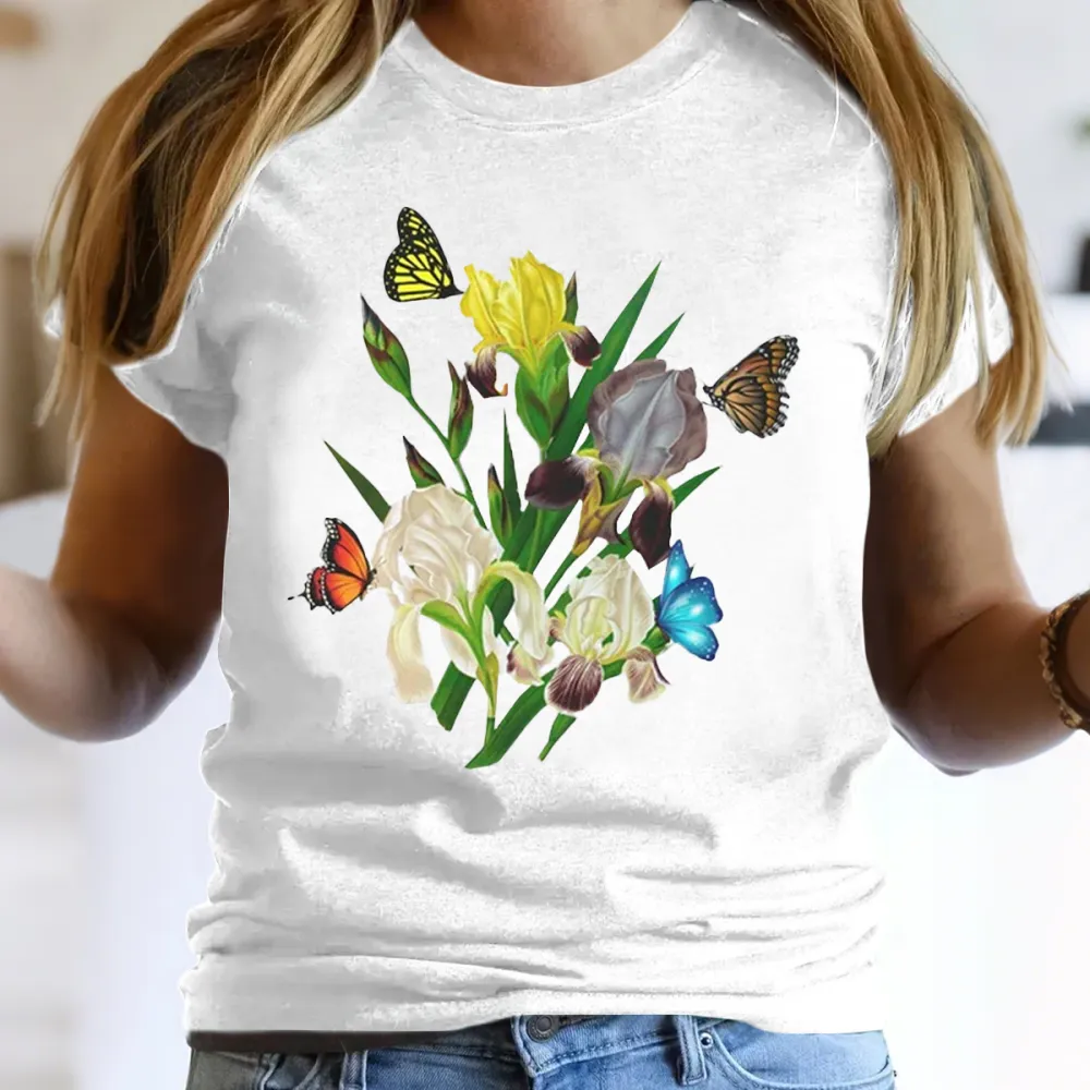 Butterfly And Iris Floral T-Shirts