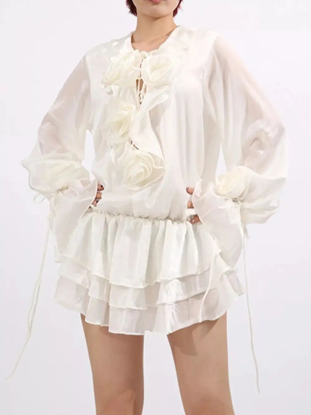 Floral Ruffle Long Sleeve Dress Casual