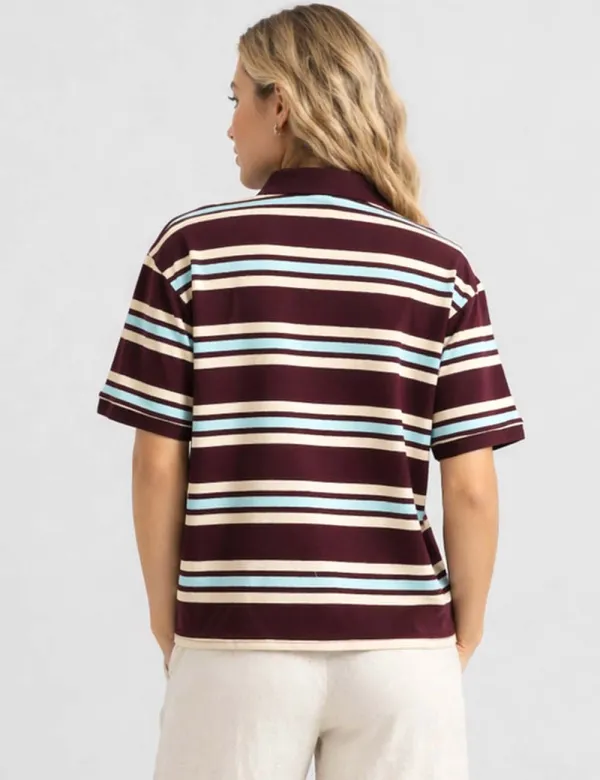Polo Collar Short Sleeves T-shirt Top
