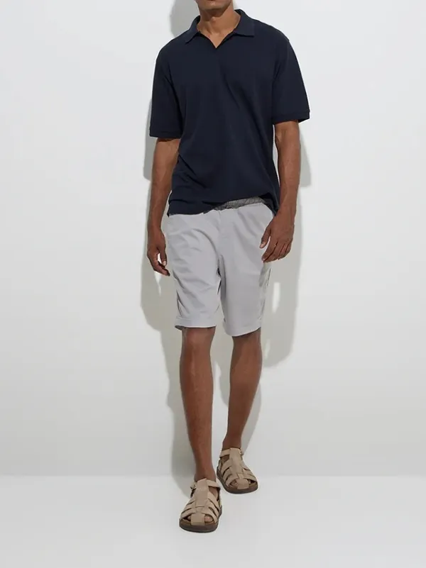 Grey Loose Mid-Waist Cotton-Blend Shorts