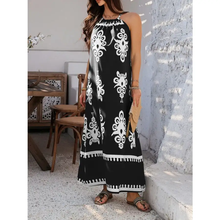 Grecian Neck Printed Maxi Dress