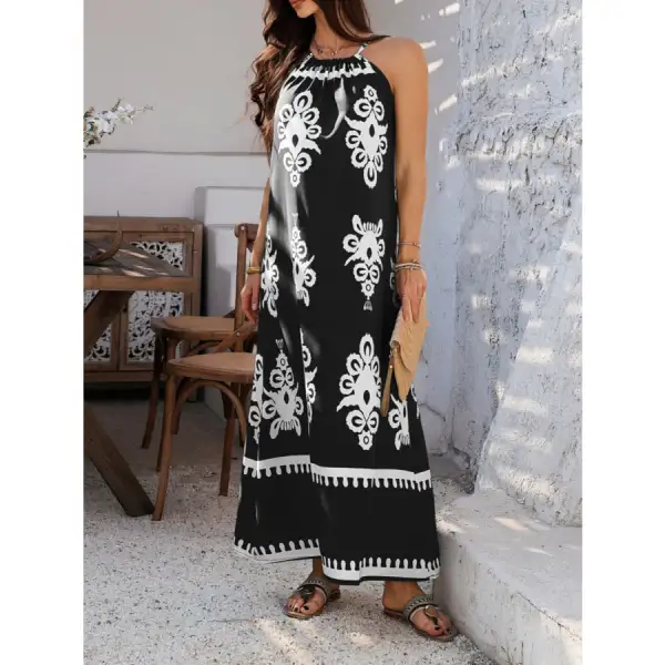Grecian Neck Printed Maxi Dress