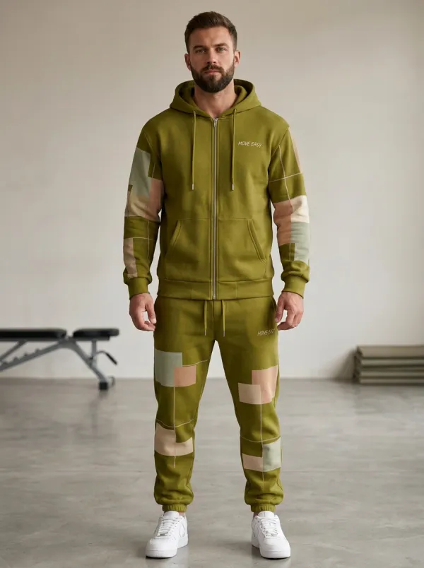 Men's Easy Geometric Patchwork Print Jogger Set