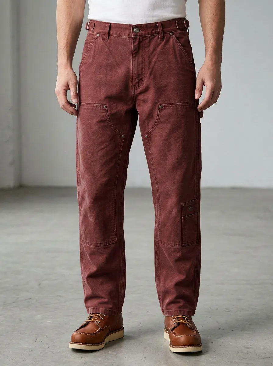Men's Vintage Style Brown Canvas Utility Work Pants