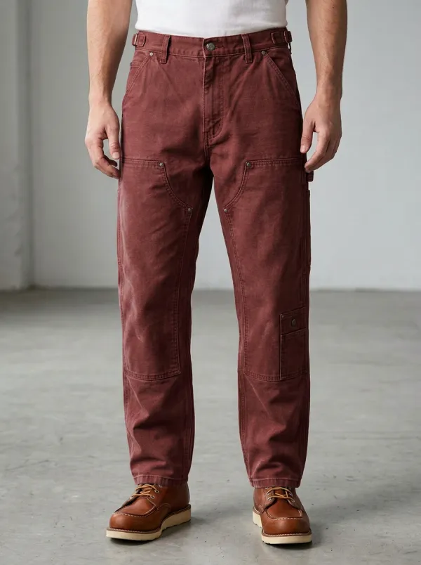 Men's Vintage Style Brown Canvas Utility Work Pants