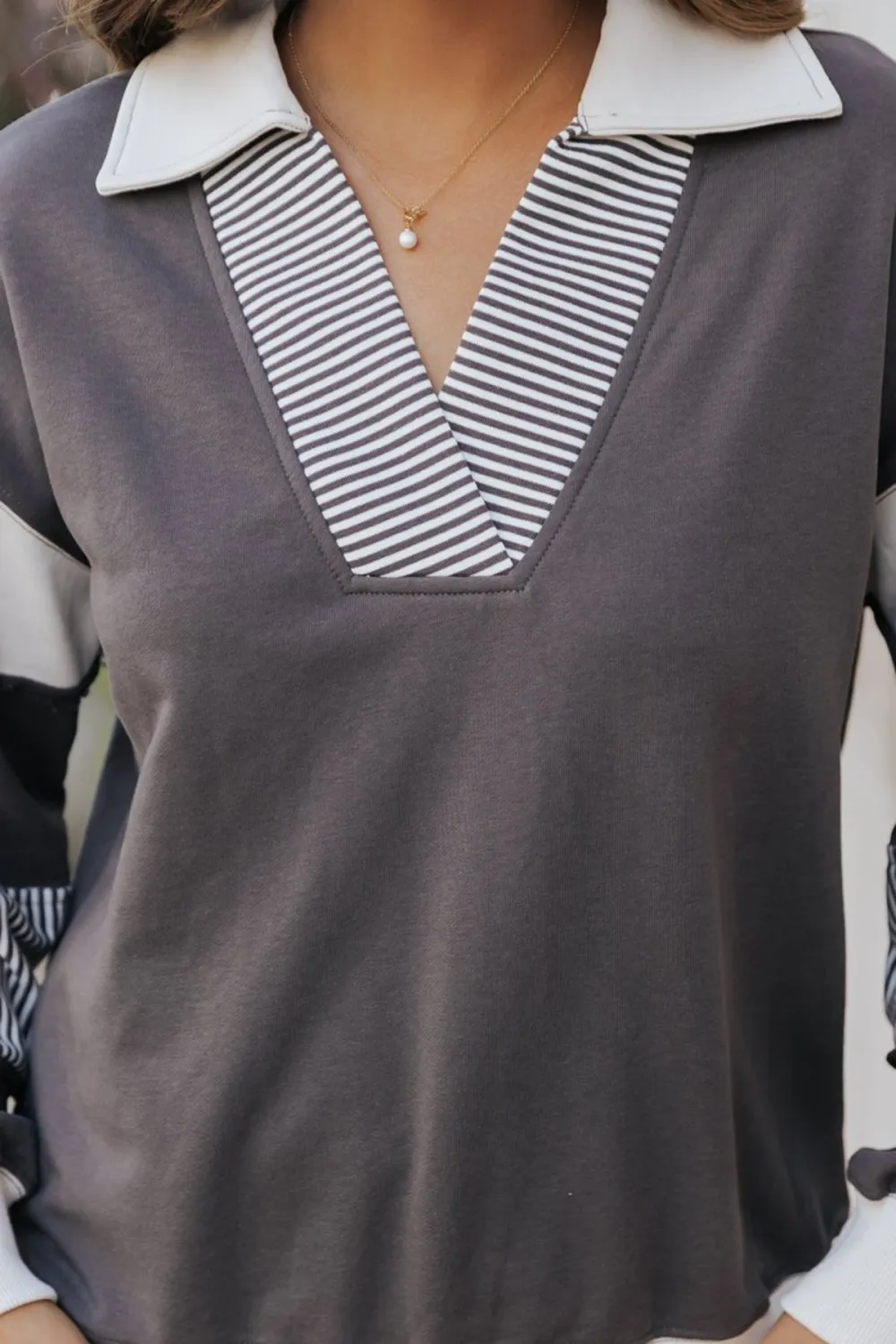 Charcoal Color Block Terry Sweatshirt