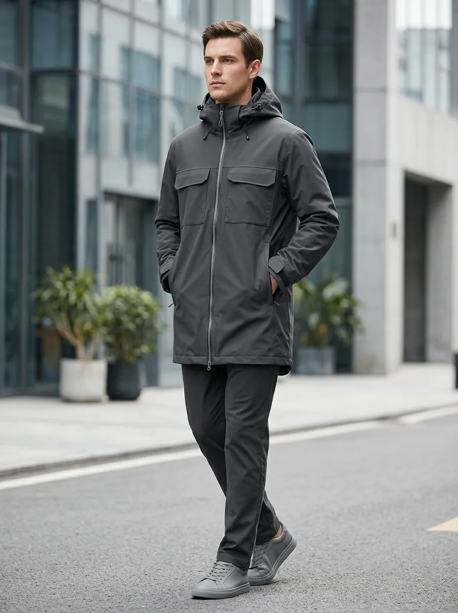 Men's Grey Hooded Waterproof Jacket