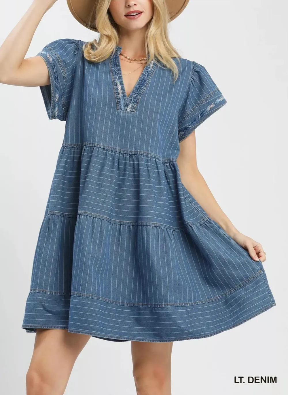 Striped Flutter Sleeve Tiered Babydoll Dress