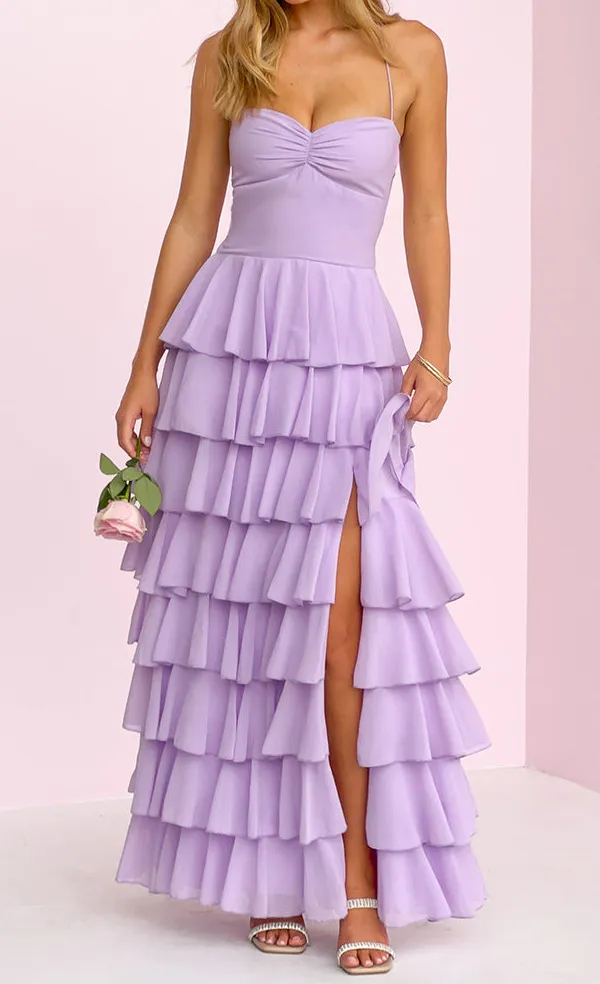 Soft Ruffle Frills Flowy Maxi Dress